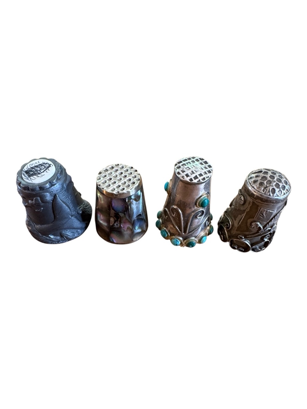 Vintage Sterling Silver Thimble Collection of 4 Nicholas Gish Abalone Turquoise